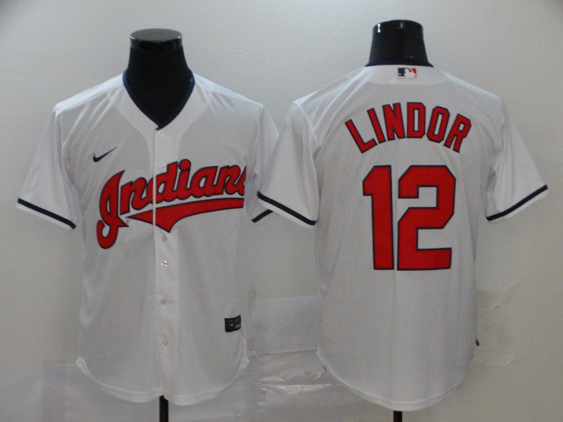 Men Cleveland Indians #12 Lindor White Nike Game MLB Jerseys->los angeles dodgers->MLB Jersey